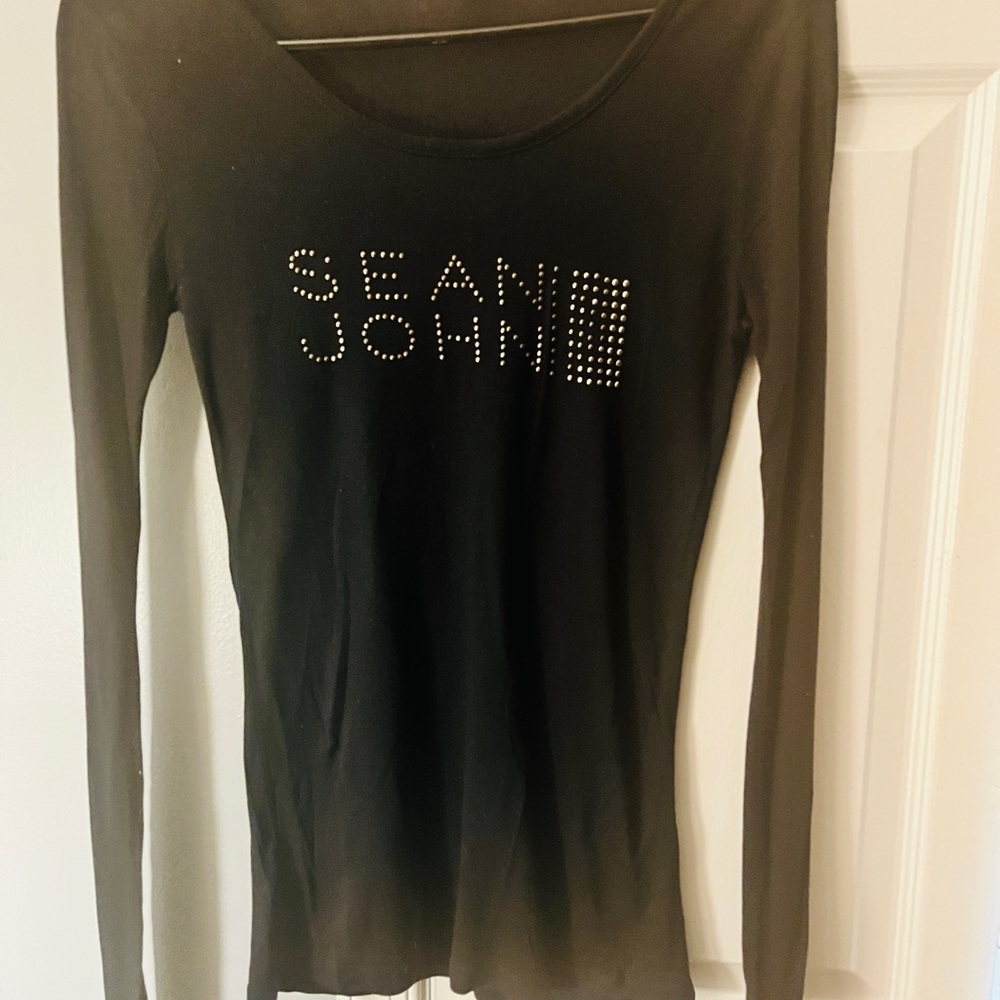 Sean John Black Embellished Fitted Blouse